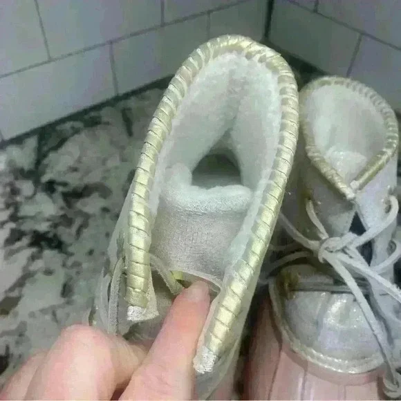 Jack Rogers Chloe Blush Metallic Rain Duck Boots Women's 7M NWOB Sherpa Lining - Picture 3 of 8